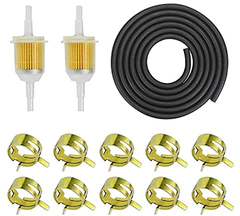 Benzinschlauch Kit,inkl 2 Meter Ø 5mm Kraftstoffleitung + 2 Stück 8mm Benzinfilter + 10 Stück Schlauchschellen,Kraftstofffilter Schlauch Kit für Pkw Auto Motorrad Rasenmäher Roller