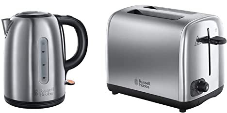 Russell Hobbs 20441 Snowdon Kettle, 1.7 Litre, Stainless Steel & 24080 Adventure Two Slice Toaster, Stainless Steel, 2 Slice, Brushed and Polished