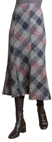 Roman Originals Tulip Fluted Skirt for Women UK - Ladies Paneled Autumn Winter Soft Evening Work Party Night Out Office Thick Work Floral Check Paisley Print Vacation Comfy - Grey Blush - Size 20