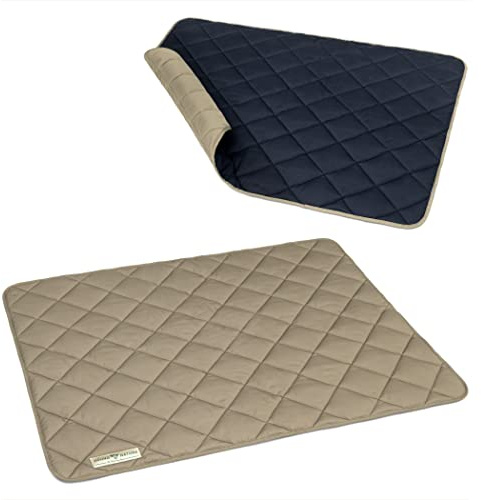 HOUND & NATURE Öko Hundedecke Davos - weiche Hundematte waschbar, gepolsterte Liegedecke für große Hunde hygienisch, robust & nachhaltig (L - 100x80 cm, Taupe/Blau)