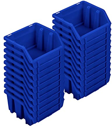 PAFEN Set med staplingsbara lådor – 20 x stapelbara lådor för verktygsvägg 115 x 75 x 118 mm – genomskinlig låda, stapellåda, förvaringslåda, blå