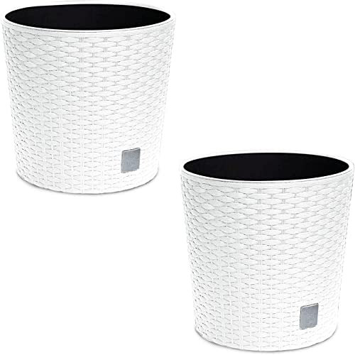 astor24 - Premium Blumentopf Pflanzkübel 20 Ø cm inkl. Einsatz Weiß in Rattan-Optik - Pflanzkübel - Rattan-Blumentopf für Haus und Garten (Weiß, 2er Set 200)