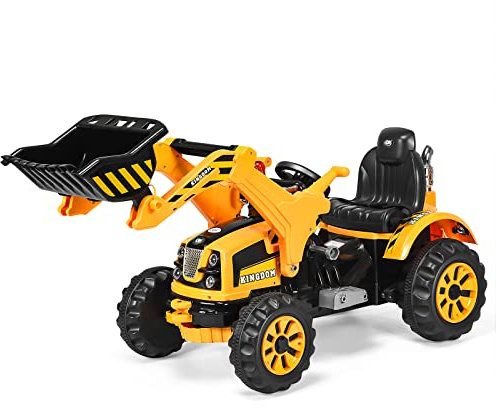 COSTWAY Electric Ride on Excavator, 12V Battery Powered Kids Construction Vehicle with Horn, 2 Speeds, Safety Belt, Electric Toy Car for Boys Girls (Yellow)