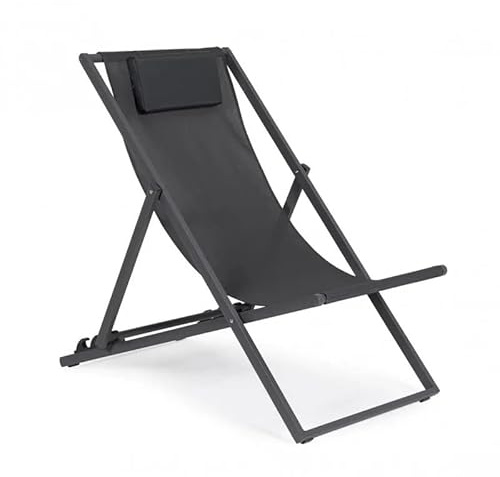 KLULK Sedia A Sdraio Pieghevole In Alluminio Verniciato Nero, Telo In texilene, Schienale Reclinabile 3 Posizioni, 60 x 101 x 35 Cm Per Giardino E Piscina