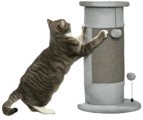 PawHut Kratzsäule für Katze 58 cm Hoch für Katzen unter 5 kg Grau | Kratzbaum Klein, Mit Plüschball, Sisalseil, Kratzstamm, Katzenbaum, Sisalstamm