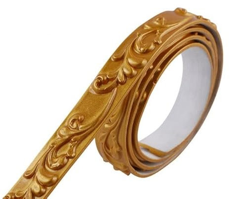 Tapete Bordüre Heimdekoration PVC Selbstklebende Wandverkleidungsleiste Sockelleiste Deckenwandleiste 3D-Wandaufkleberrahmen Dekorative Linie für Badezimmer Küche Fliesen ( Color : Gold , Size : 2.6CM