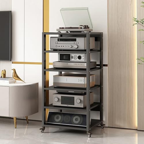 Supporto Multimediale AV Mobile A 5/6 Livelli Mobiletto For Componenti Supporto TV Angolare Giradischi Rack Audio Torre Audio Con Ripiani In Legno Regolabili In Altezza For Casa/ufficio/teatro, 50x40x
