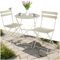 TecTake® Conjunto Muebles Jardín Exterior de Mesa de Bistró y 2 Sillas, Plegables, Tapas Antideslizantes, Mesa y Sillas Terraza Estilo Retro con Estructura de Acero, Ideal Balcones Pequeños - Crema