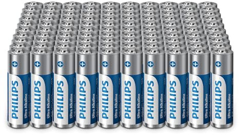 Philips Ultra AA alkaliska batterier – storpack för enheter och kontor, paket med 100