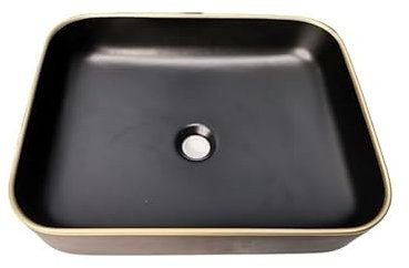 CUISGOR Lavandino da Bagno a Incasso Lavabo in Ceramica Nera Moderno e Minimalista sopra lavabo da appoggio Bagno Balcone lavabo Singolo lavabo Quadrato Lavanderia Piscina Lavandini da Bagno