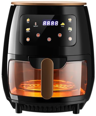 Heißluftfritteuse 6L, Ölfreie Airfryer mit Sichtfenster, 1400Watt, LED-Touchscreen, 8 Programme, 360° Gar-System, Timer, Antihaft-Beschichtung, Fritteuse ohne Fett, Spülmaschinenfest