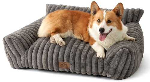 COZY KISS Panier-Lit-Canapé pour Chien à Design Corde 80x60x33cm pour Chats et Chiens Petits et Moyens, Fourrure Synthétique Douce, Duveteux et Doux, Soutien Tête et Cou, Antidérapant et Lavable, Gris