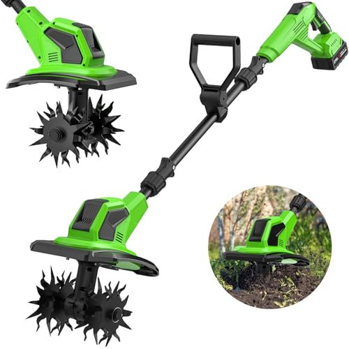 Akku-Bodenhacke für Makita 21V Batterie,600W Gartenfräse akku,17cm Arbeitsbreite,24 cm Arbeitstiefe Bodenhacke,360RPM,Klappbar Gartenfräse Elektrisch (Grün)