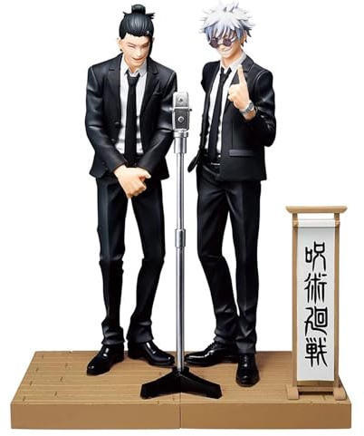 Xinchangda JJK Gojo Satoru Figura Estatua Geto Suguru Figura de Acción Anime Fushiguro Megumi Figuras Modelo, Uniforme Negro Conversación Cruzada con Base Escultura Coleccionables Regalo 17 cm