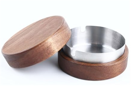 Cenicero de madera resistente al viento, con tapa, antiviento y antiolor, apto para bar, oficina, salón y fiesta. Plateado.