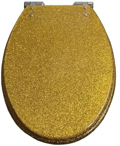 Dazzluxe Glitzernder Runder Toilettensitz, 16,5 Zoll Leiser Nicht Zuschlagender WC-Sitz Mit Langsam Schließendem Toilettendeckel, Sichere rutschfeste Toilettensitze Aus Kunstharz,Gold