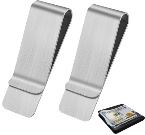 GNALIA Clip De Dinero, 2 Unidades De Acero Inoxidable Delgado Para Efectivo, Billetera Y Tarjetas - Plata - Tamaño: 5Cm Largo X 2.6Cm Ancho Para Hombres Y Mujeres