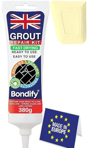 BONDIFY Waterproof Cream Grout Repair Kit Ready Mixed, 380g FAST DRYING, EXTRA VOLUME Anti Mould Tile Grout Reviver Cream for Patio, Shower, Bathroom, Kitchen, Quick Drying Tile Gap Filler Ready Mixed