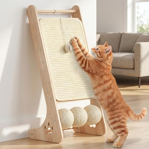 Kratzbrett Katzen, Sisal Kratzbretter Katze mit Sisal Kratzbällen, Kratzmatte mit Rampe für Wohnungskatzen, Kratzmöbel Katze Katzenkratzbretter für Wand und Ecke