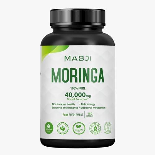 MABJI Pure Moringa Leaf Capsule 40000 mg, 180 Vegan Capsules, 3 Month Supply, Moringa Oleifera, Antioxidant, Immune & Cellular Support, Superfood Supplement