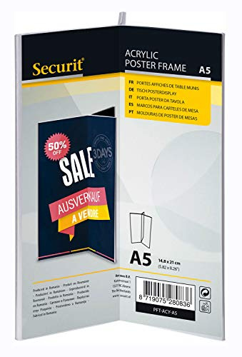 Securit Acryl Tisch - Aufsteller, transparenter dreiseitiger Kartenhalter DIN A5 in Y-Form, ideal zur Präsentation von Getränke- oder Speisekarten | Robuste Verarbeitung - Für Cafés, Bars, Restaurants