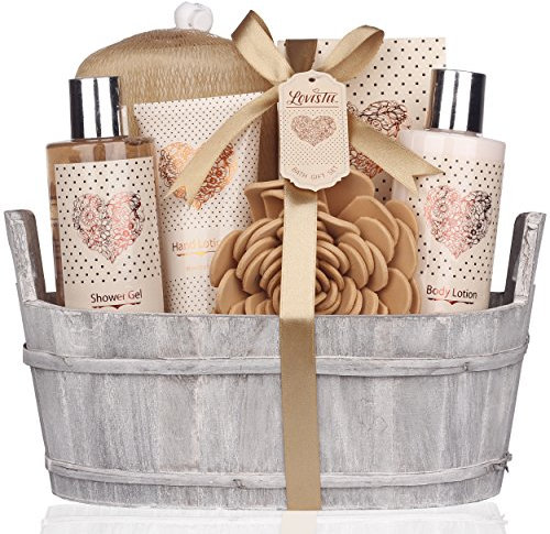 Spa Gift Basket â€“ Bath and Body Set with Vanilla Fragrance by Lovestee - Bath Gift Basket Includes Shower Gel Body Lotion Hand Lotion Bath Salt Eva Sponge and a Bath Puff