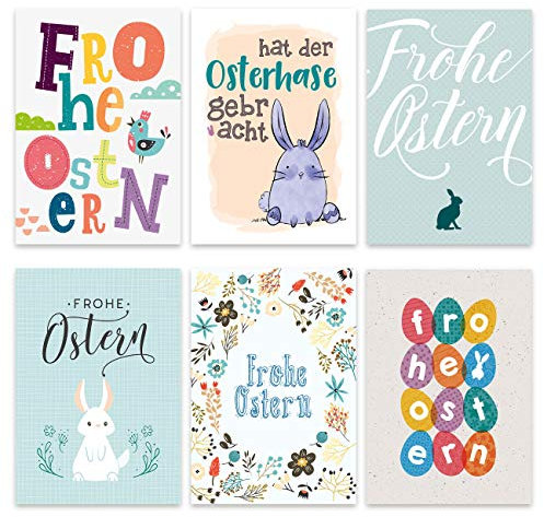 Papierdrachen 12 Osterkarten zum Sammeln und Verschicken - liebevoll gestaltetes Postkarten Set Pastell - Grußkarten Set 1