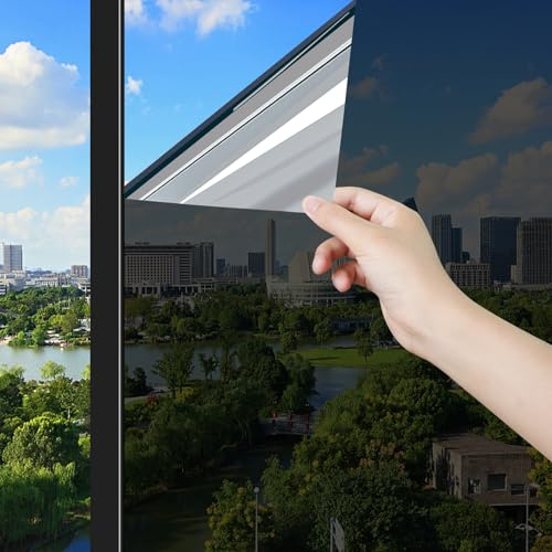 Concus-T Fensterfolie Spiegelfolie für Fenster Selbstklebend Statisch haftend Sonnenschutzfolie Tönungsfolie UV Schutz 99% Schwarz 60x200cm | Sun Blocker Anti-Glare Blackout Window Tint Film Mirror Effect Film UV Solar Film Statisch haftende Abdeckung
