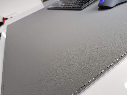 Gewinkelte Schreibtischunterlage sanft Lux Leder 90 x 50 Grau mit Graue Naht