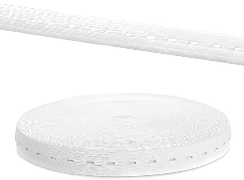 TUKA [30m x 20mm] Gummiband mit Knopfloch, Flaches Nähband Elastisches Band für Nähen/Umstandsmode/Haushalt/DIY/Handwerk/Kundenspezifische Kleidung, Weiß, TKB5091 White