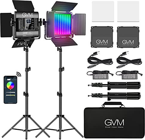 GVM LED Video Light Panel, RGB Video Lighting with APP Control, 800D Studio LED Photography Lighting with Tripod Kit, 18 Kinds Lights Scene LED Light Panel for YouTube Studio Video