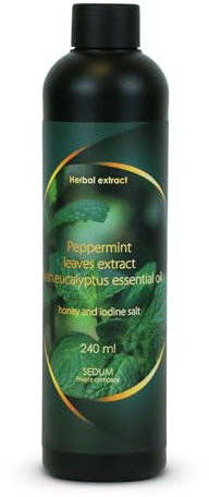 Sedum Natural Herbal Extract for Sauna, Massage, Broom Soaking - Sauna Infusion with Peppermint Leaves Extract with Eucalyptus Essential Oil, Honey and Iodine Salt - 240ml