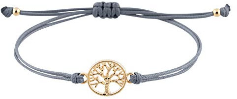 StarAppeal Lebensbaum Freundschafts Armband mit Perlen in Silber und Gold, Größenverstellbar, Mädchen, Damen, Handmade (Grau-Gold)