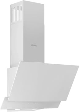 Wiggo Dunstabzugshaube 50cm kopffrei I Abluft Umluft Dunstabzug 300m³/h - LED Touch-Display 3 Stufen I Schräghaube inkl. Fettfilter & 2x Kohlefilter I Abzugshaube mit 2 teiliger Glasfront weiß