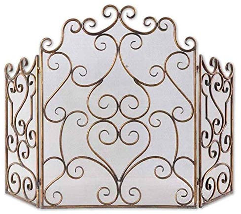 FUFU - Pantalla de malla para chimenea, 3 piezas, panel de fuego plegable de hierro, protector de chimenea de seguridad de malla metálica ancha para leña y carbón, estufas, parrillas, decoración de