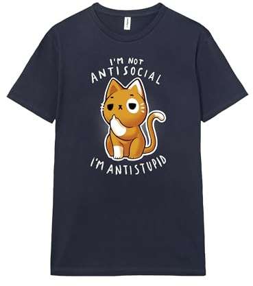 Pampling T-Shirt à Manches Courtes, 100% Coton, Vêtement Unisexe pour Homme et Femme, Sérigraphié avec Col Rond et Coupe Droite, Couleur Bleu (Antisocial)