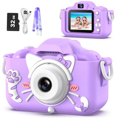 Goopow Kids Camera Toys for 3-8 Year Old Girls Boys,Children Digital Video Camcorder Camera with Cartoon Soft Cover, Best Chritmas Birthday Festival Gift for Kids - 32G SD Card Included