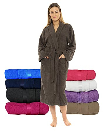 CICK Towelling Bath Robe Premium Quality Bathrobes for Women Highly Absorbent 100% Cotton Shawl Design for Men & Women for Loungewear Charcoal SM