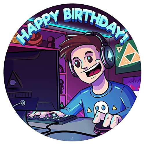 J&M DECO Tortenaufleger Gamer – essbare Kuchendeko Ø 20 cm – Tortenbild mit Gaming-Motiv für Jungengeburtstag – Zuckerpapier Tortendekoration – gebrauchsfertig