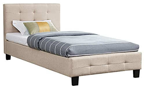 CARO-Möbel Polsterbett Ohio Bettgestell 90 x 200 cm Einzelbett Designbett inklusive Lattenrost Textilbezug in beige