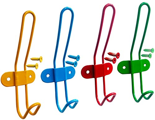 KiaoTime Decorative Wall Mounted Coat Hooks Hanger Coat Rack Wall Decor for Children Kids Boys and Girls Room Bedroom Nursery - Set of 4 Colorful Wall Hooks for Coats, Backpacks, Towels, Hats, Robes