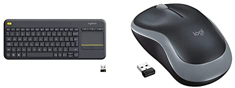 Logitech K400 Plus Tastiera Wireless, Layout Inglese Uk Qwerty, Nero & M185 Mouse Wireless, 2.4 Ghz Con Mini Ricevitore Usb, Durata Batteria Fino A 12 Mesi