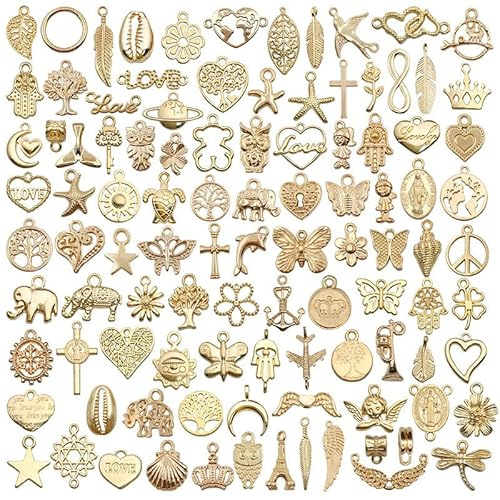 100 StückVintage Schmuck-Anhänger zum Basteln: Halskette, Armband & Dekorative Metall Accessoires in Gold
