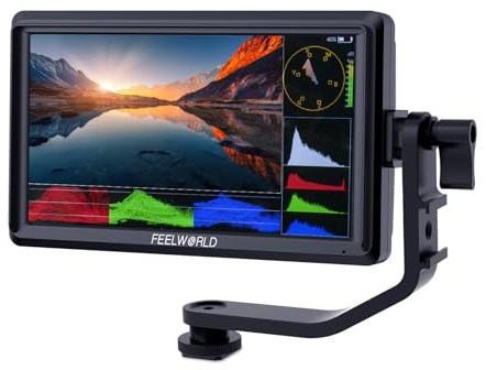 FEELWORLD FW568S 6 inch DSLR Camera Field Monitor with Waveform 3D LUT SDI 4K HDMI Input Output Video Peaking Focus Assist Small 8.4V DC Include Tilt Arm
