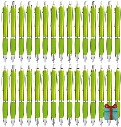 Libetui Set 50 Stück Kugelschreiber ergonomische Kulis Hellgrün rutschfeste Griffzone Großraumine Tinte Blau Druckkugelschreiber Kuli Büro Haushalt Praxis Kulis Hellgrün