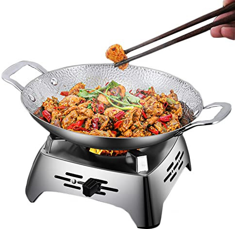 Campingkocher Für Innenraum Mit Topf Spirituskocher Tragbarer Camping Alkoholkocher Mini Kochtopf-Set für Innenraum Spiritusbrenner Für Hot Pot Grillen Picknick