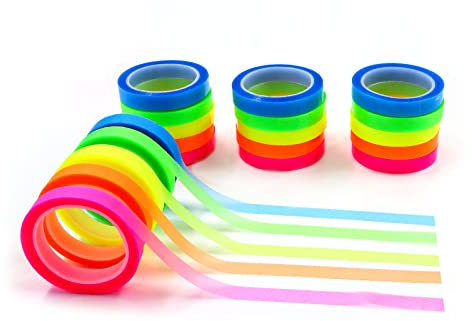 Modixun 20 Rolls Transparent Writable Highlighter Tape, Removable Sticky Notes, 5 Bright Colors Book Tabs, 0.24in16.4ft