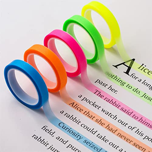 5 Rouleaux Ruban Surligneur, 6mm x 5m Amovible Ruban Fluorescent Surligneur Fluorescent Ruban Adhésif Coloré Transparent pour Étudiants Enseignants Lecture Prise de Notes en Classe Bureau