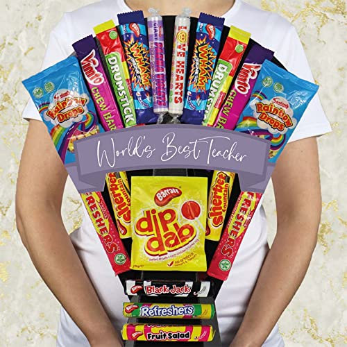 The Retro Sweets Bouquet With Dip Dab, Black Jack, Fruit Salad & More - World's Best Teacher