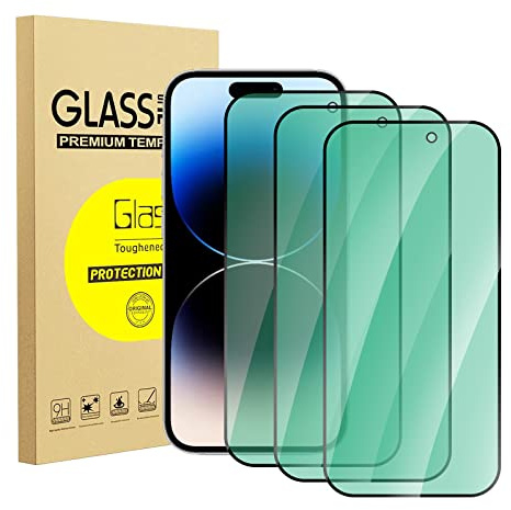 zonyee Vetro Temperato Per iPhone 14 Pro, 3 Pezzi Durezza 9H Anti Luce Blu Pellicola Protettiva per iPhone 14 Pro 6.1 Pollici [Protezione per Gli Occhi con Luce Verde] [HD Schermo Pellicola]